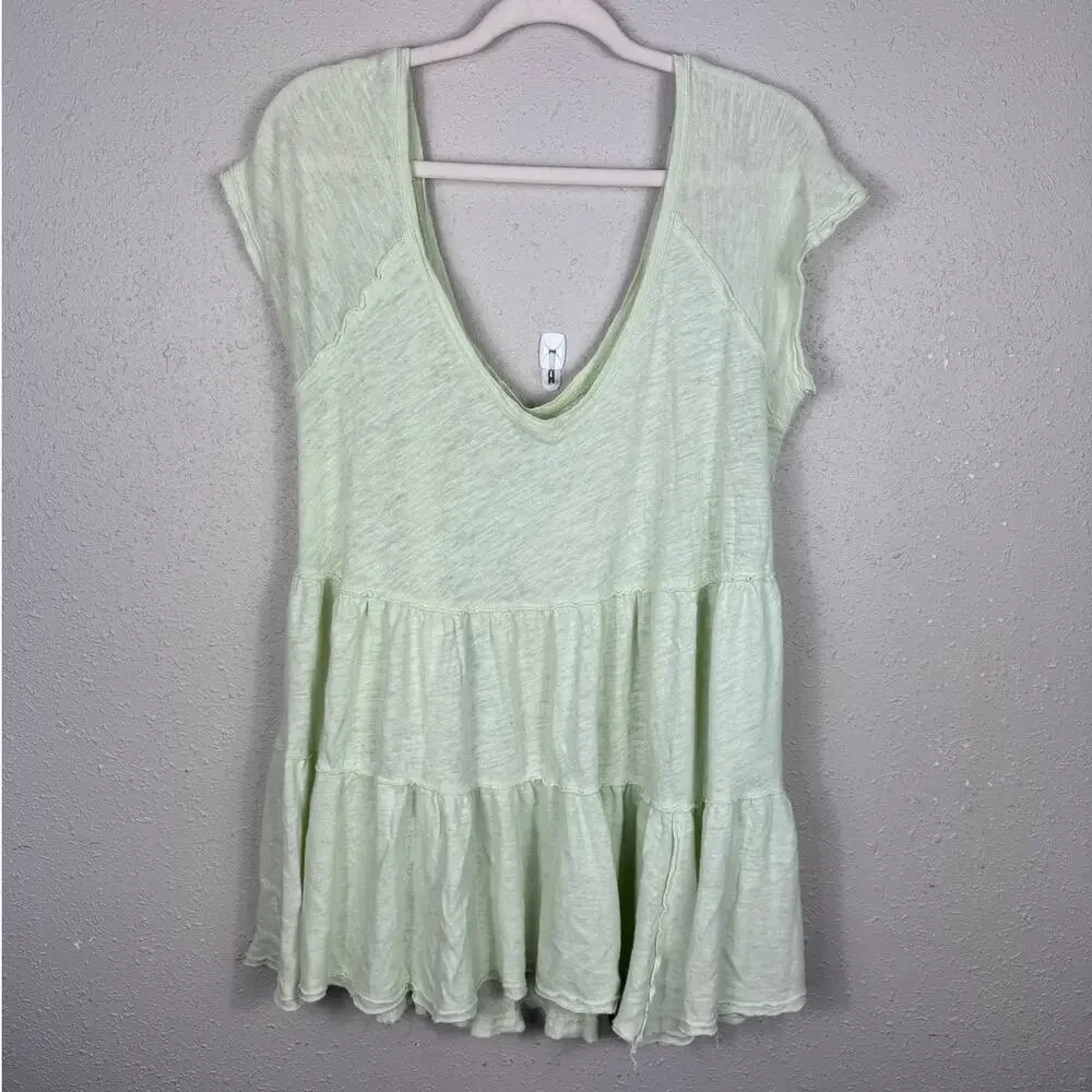 Free People Slub Tiered Lightweight Green Tunic Womens size Small